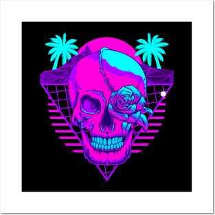 Vaporwave Skull Tropical Rose Posters and Art